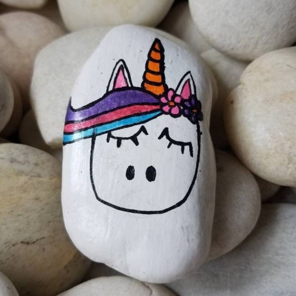 Unicorn painted rock glitter metallic OOAK fantasy - Picture 1 of 3